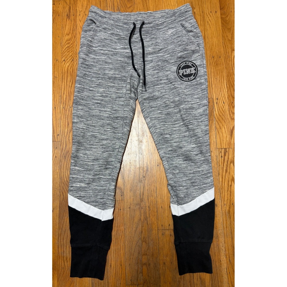 Victoria's Secret PINK Jogger Sweatpants Women's Small Gray Black Colorblock